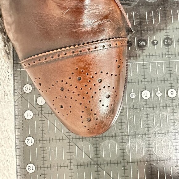 HH Brown Men Size 10.5D Brown Leather Cap Toe Brogue Oxford Dress Shoes - Picture 13 of 13